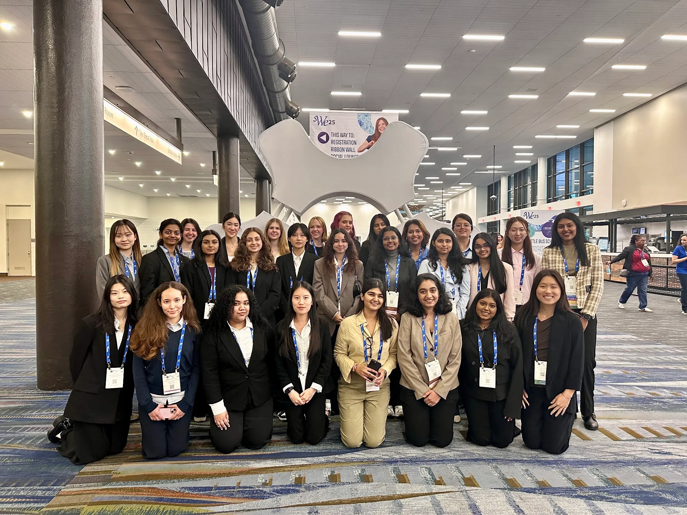 Large group photo at a Society of Women Engineers event